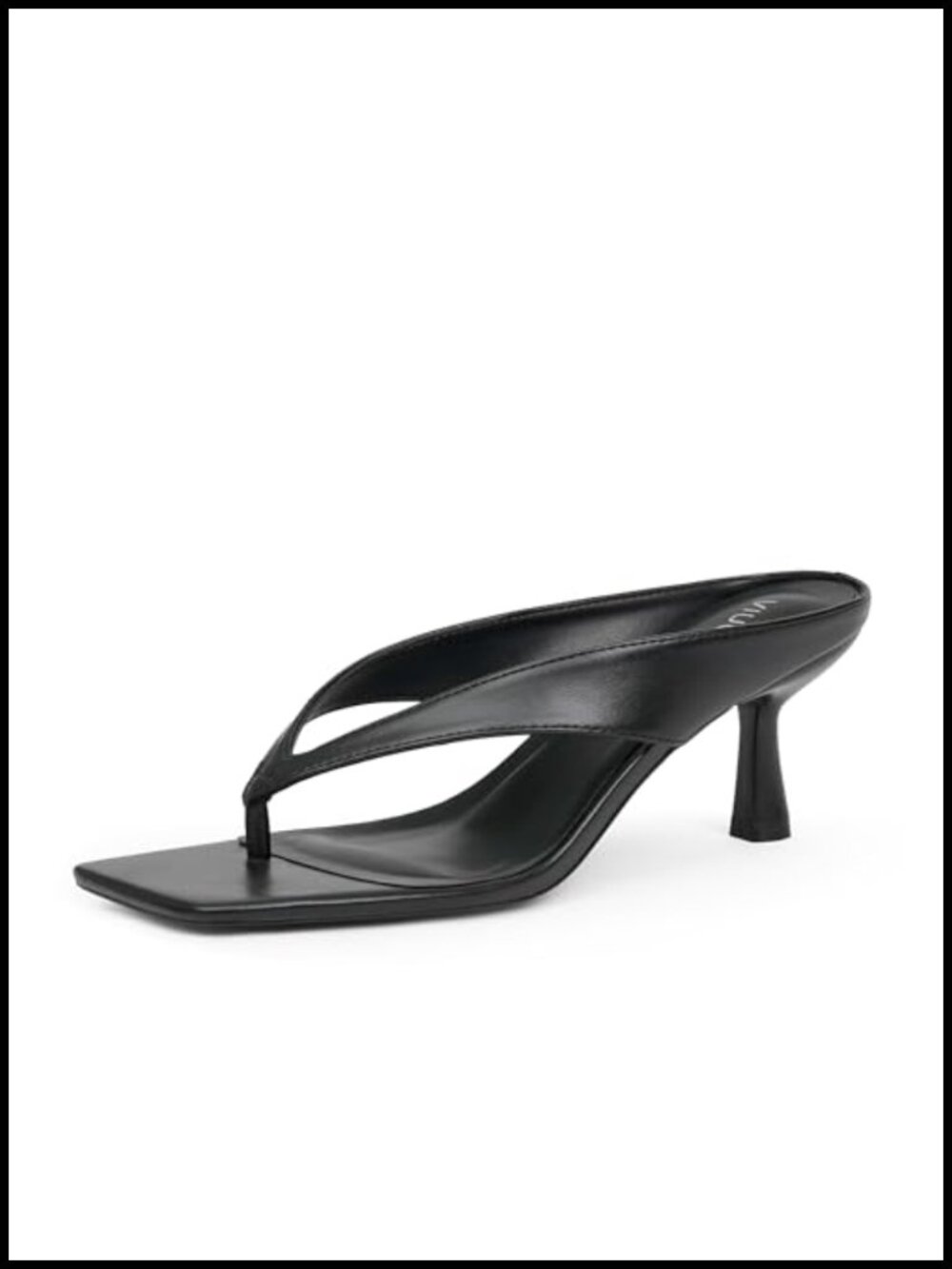 Womens Square Toe Thong Kitten Heel Sandal Faux Leather Slip On